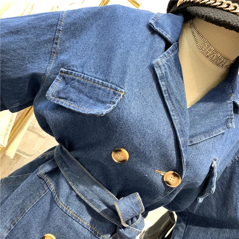 Женская уличная куртка с ремнем Весенняя Свободная джинсовая на шнурках в стиле