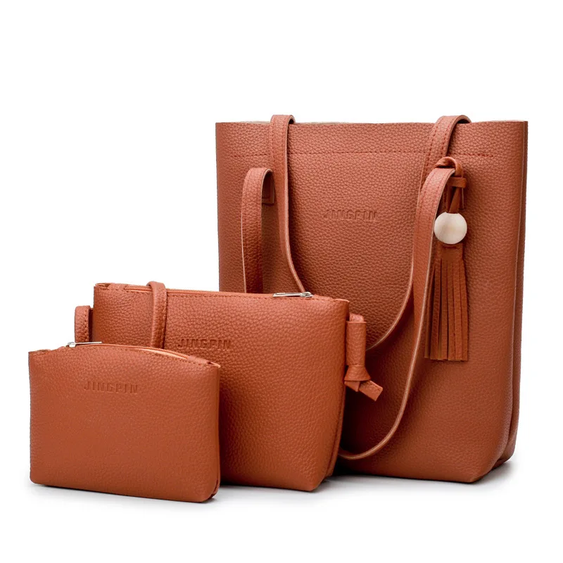 Комплект из 3 вместительных женских наплечных сумок + сумочек через плечо для