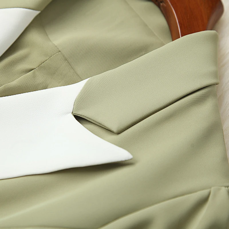 

2021 SPRING NOTCH COLLAR DOUBLE BREASTED RUFFLE DRESS