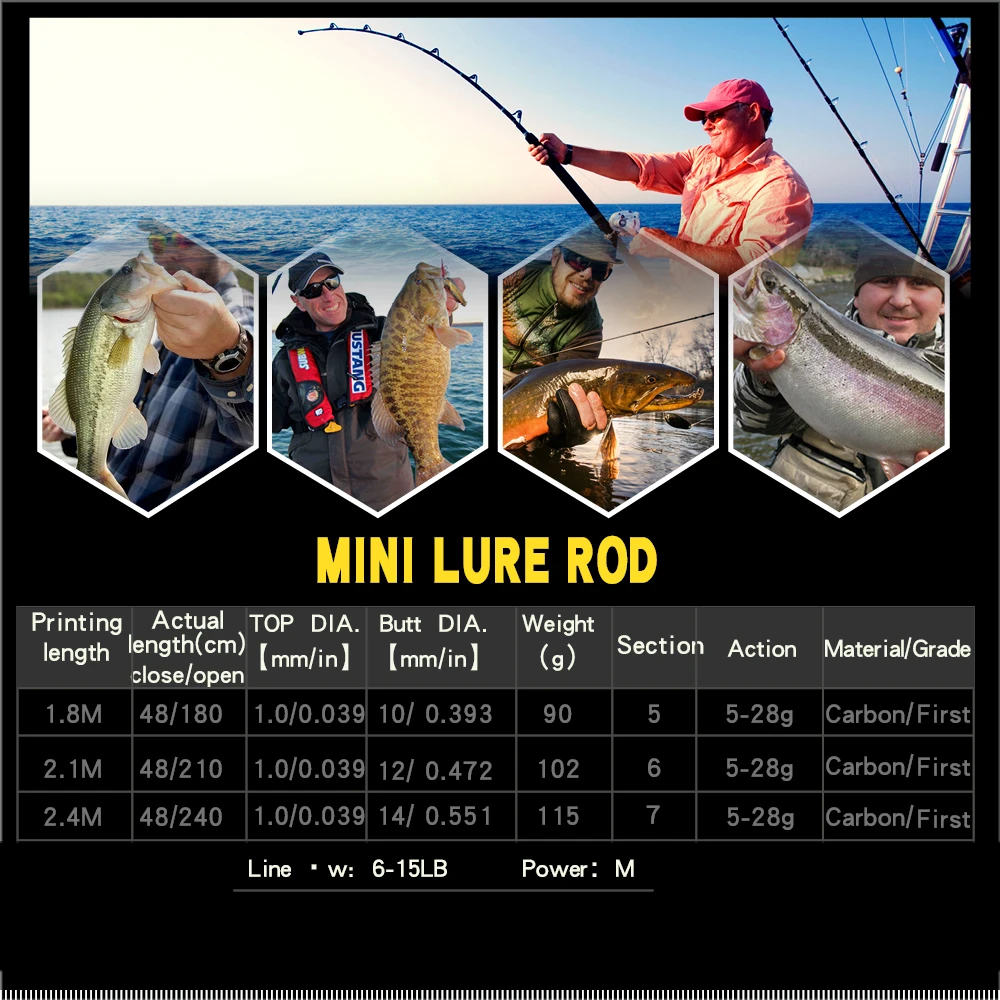 Ультралегкий телескопический спиннинг из углеродного волокна вес лески 6-12