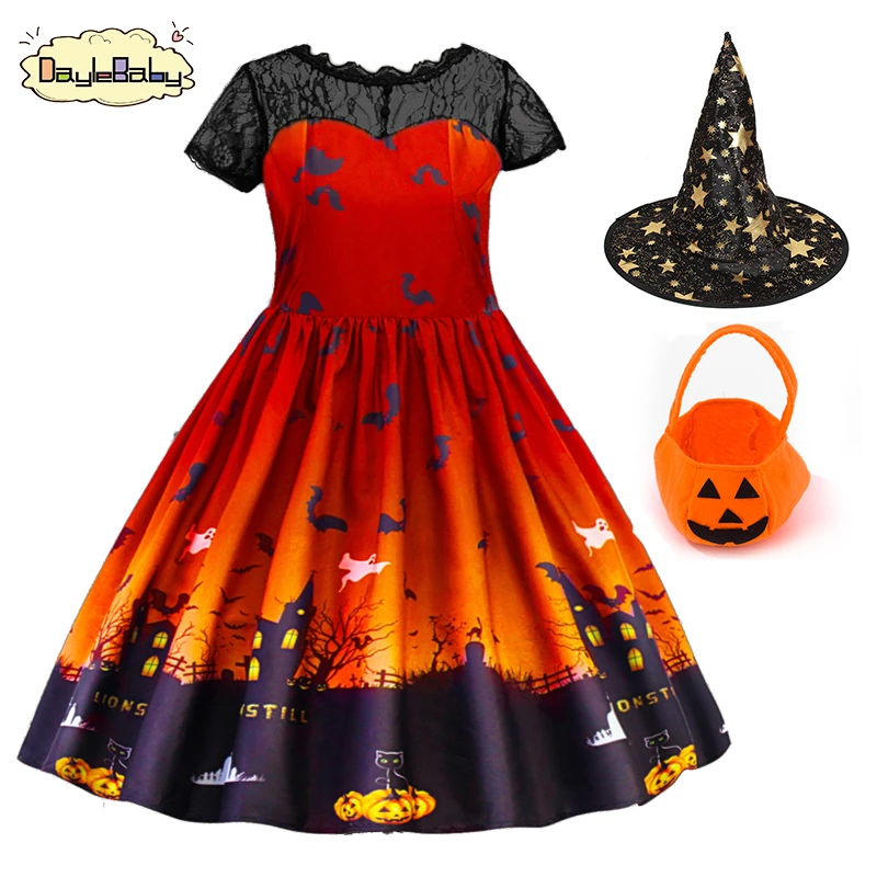 Платье на Хэллоуин для девочек коктейльное платье с принтом скелета и тыквы