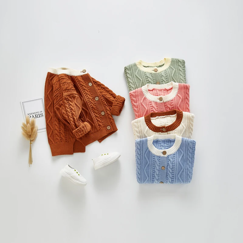 Вязаный кардиган для маленьких девочек свитер на весну и осень однобортная