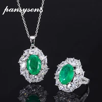 pansysen top quality solid 925 sterling silver oval cut emerald created moissanite gemstone necklace ring jewelry sets wholesale
