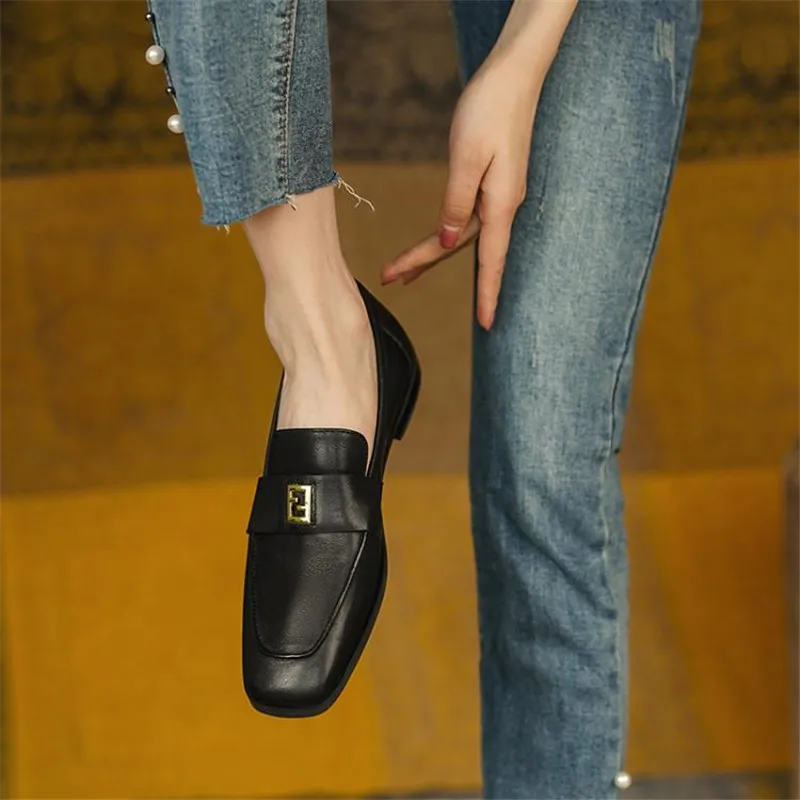 

Genuine Leather Women's Shoes 2022 Spring Women Pumps Square Toe Low Heel Comfortable Loafers Flat Youth Leather Shoes Handmade
