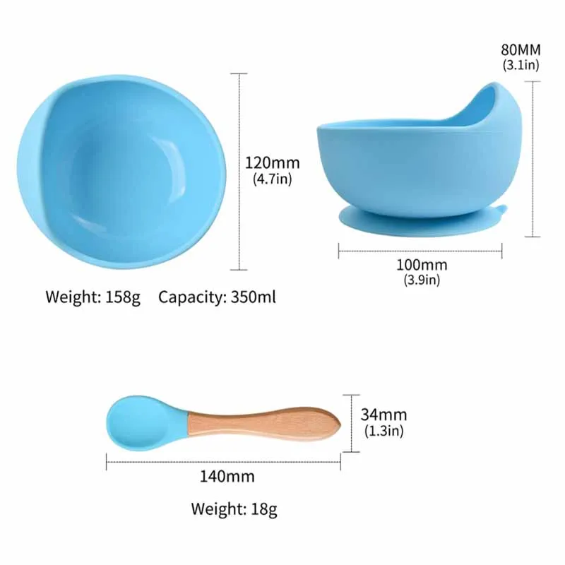 

2Pcs Baby Tableware Set Newborn Dinner Plate+Spoon Set Waterproof Non-Slip Food Grade Silicone Feeding Bowl Dishes