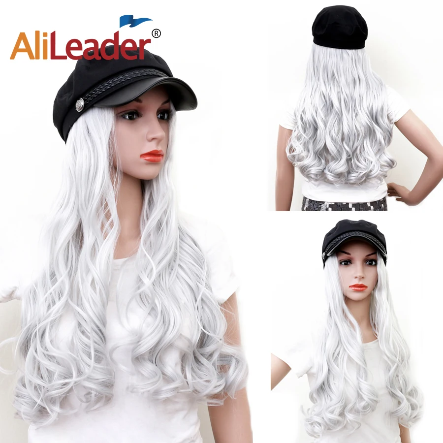 Alileader длинная волнистая шляпа парик из волос серебристого цвета натуральный