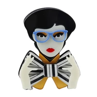 new cool creative figure lady big bow corsage acrylic brooch pins for women personality badge brooch fashion party dress jewelry