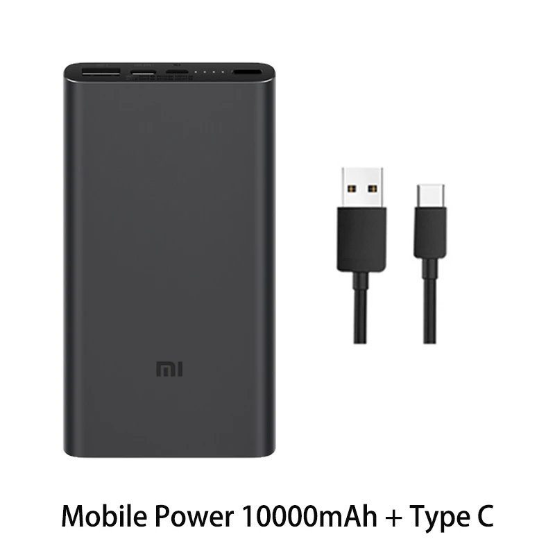 Mi Xiao mi power Bank, 10000 мА/ч, 3 внешних аккумулятора, QC3.0, зарядка, двойной USB выход, 18 Вт, быстрая зарядка, 10000 мА/ч, внешний аккумулятор для телефона - Цвет: Add case Type-c