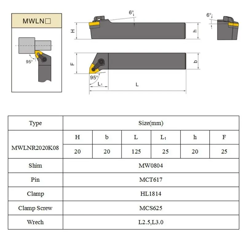 Set of 20mm Lathe Turning Tool Holder MWLNR2020K08 + 10 WNMG0804 Carbide Inserts | Инструменты