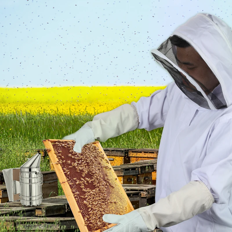 

12Pcs Beekeeping Tools Kit Beekeeping Jacket Bee Keeper Suit Jacket with Veil Hat Bee Smoker Kit Hive Tools Beekeeping Supplies