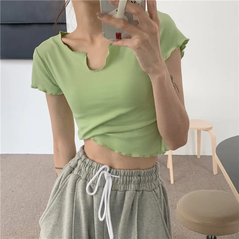 

Women's Short Cropped Navel Short Sleeve Goth T-Shirts Urban Basic Haut Female Urbano Kawaii Girl Y2k Vogue Cute Tshirt Anime