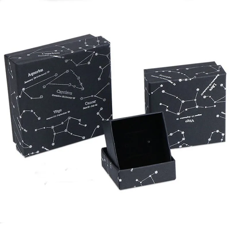 

Black Box For Jewelry Constellation Star Jewelry Box Ring Pendant Necklace Paper box Square jewelry organizer box Engagement