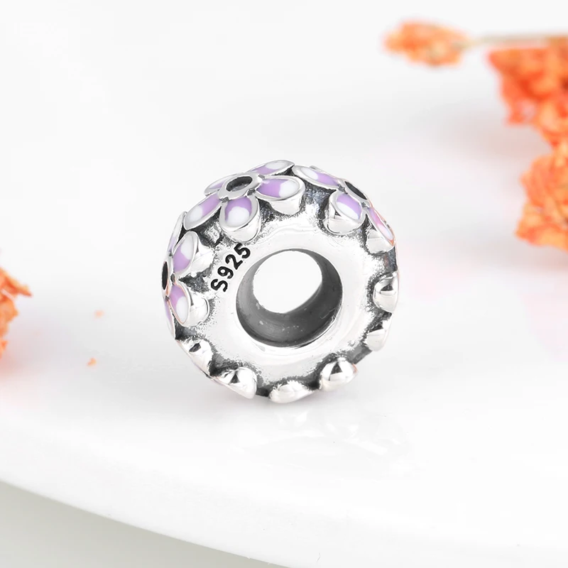 Бусины из стерлингового серебра 925 фиолетовые белые цветы разделительные пробки