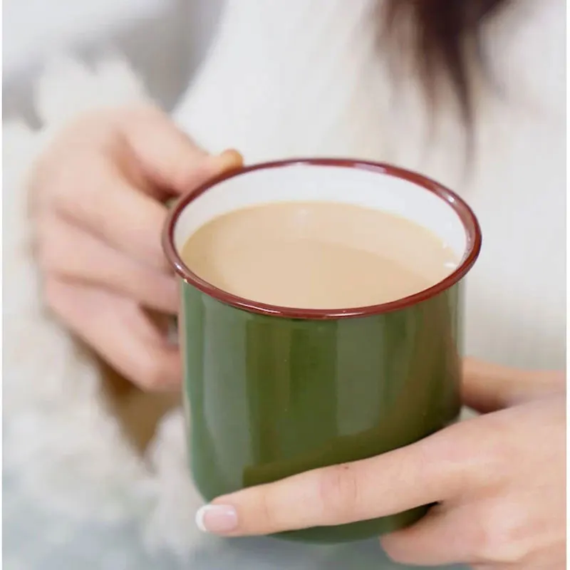 Чашки покрытые эмалью керамическая чайная чашка с ручкой для улицы дома