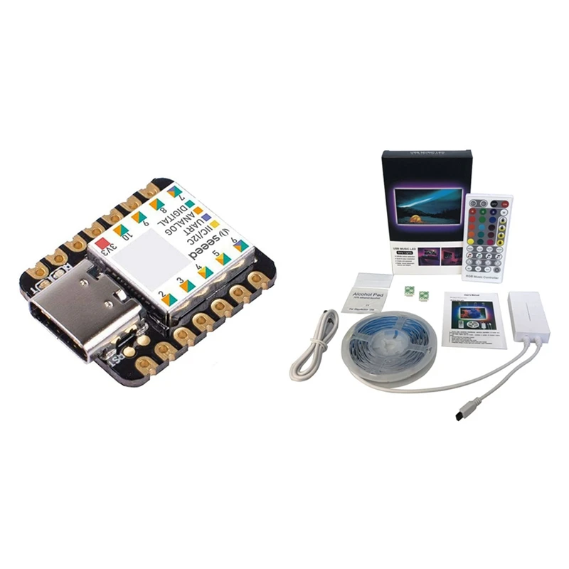 

1 комплект, микроконтроллер Seeeduino XIAO Cortex M0 + Nano 48 МГц, интерфейс SPI I2C и 1 комплект светодиодной ленты 5M RGB