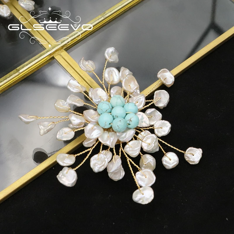 

Glseevo fresh water pearls Natural stones brooch jewelry for women's big christmas snowflake luxury sweater brooches GO0403
