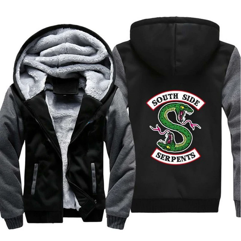 

South Side Serpents Men's Winter Riverdale Men's Hoodie South Side Snake Zipper Thick Moletom Casual Print Sweatshirt