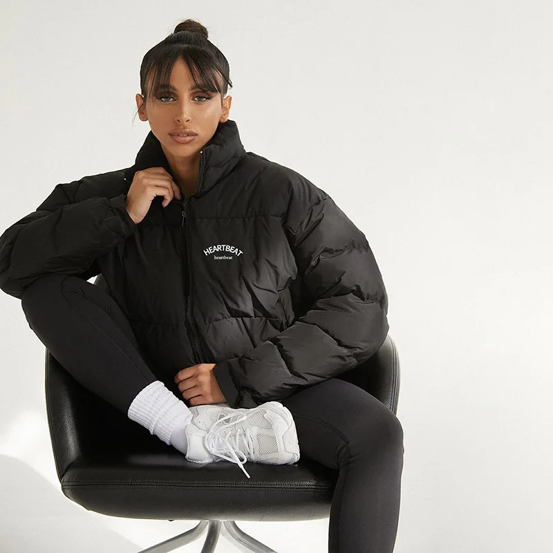 

Women Cotton Jacket Short Warm Zipper Jacket 2021 Autumn Winter New Women Long Sleeve Elegant Streetwears Windproof Black Parka