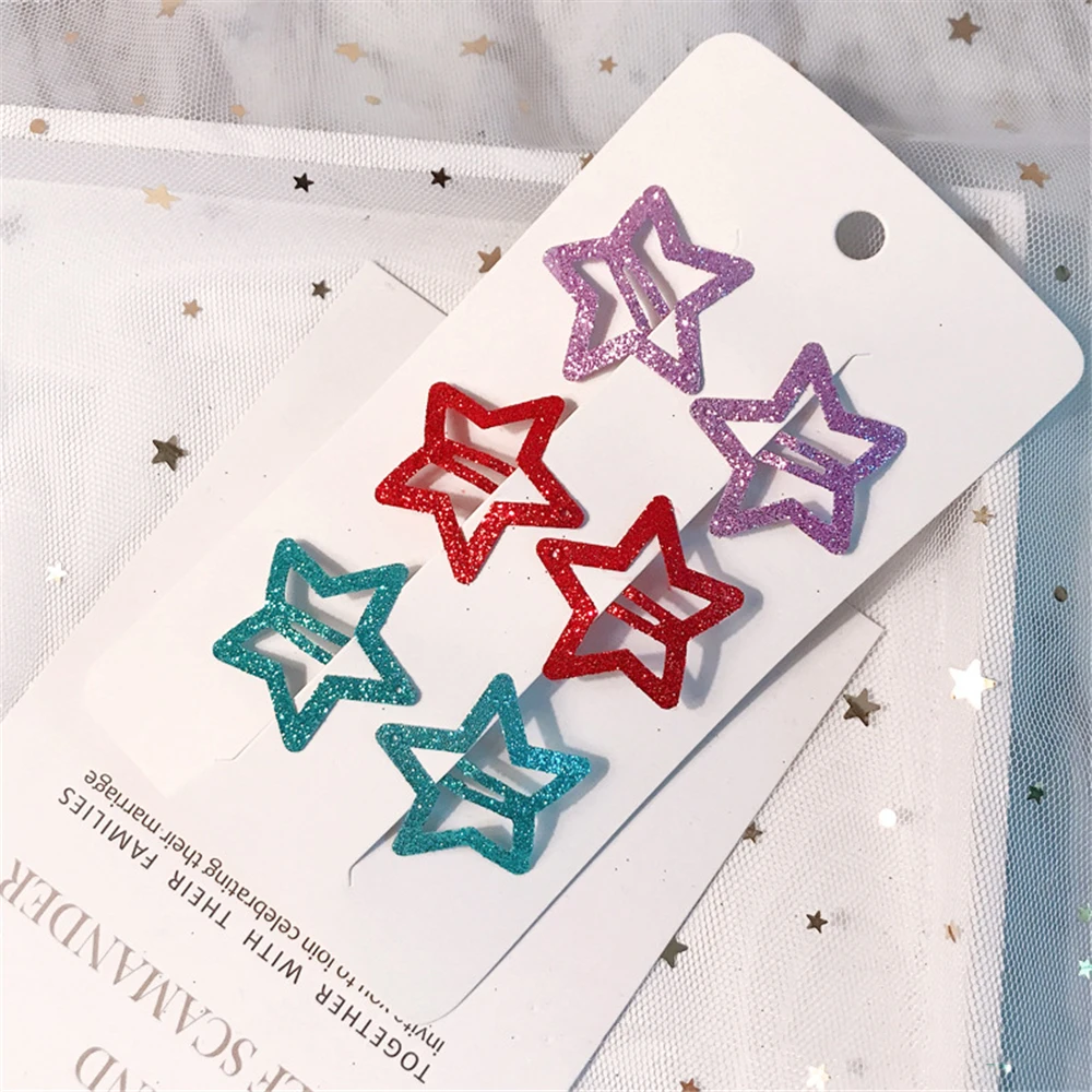 6 шт./компл. заколки для волос в форме звезды металлические с блестками и