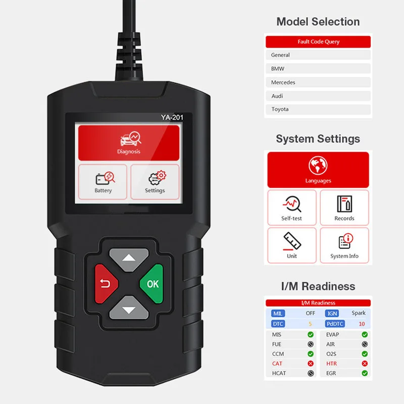 

obd2 Professional Automotive Scanner YA-201 Car Diagnostics Tool elm327 OBD2 Code Reader Check Engine Tools Best Seller