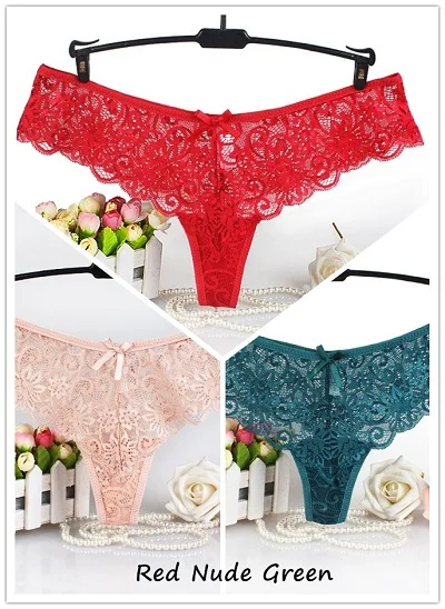 red nude green Новое поступление, 3 шт, сексуальные кружевные женские стринги и стринги, трусики с низкой посадкой, прозрачные хлопковые трусы для женщин, трусы, нижнее белье - Цвет: red nude green