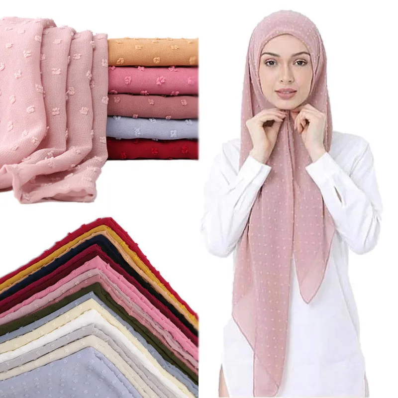 

2020 NEW Flocked bubble chiffon scarf hijabs for muslim women soild color breathable islamic headscarf arab head scarves