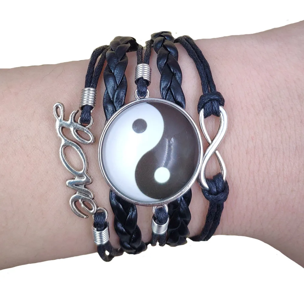 

2021 Yin-Yang Tai Chi Multilayer Leather Bracelet Punk Brown/black/white Retro Antique Time Gem Female Party Gift AT145-156