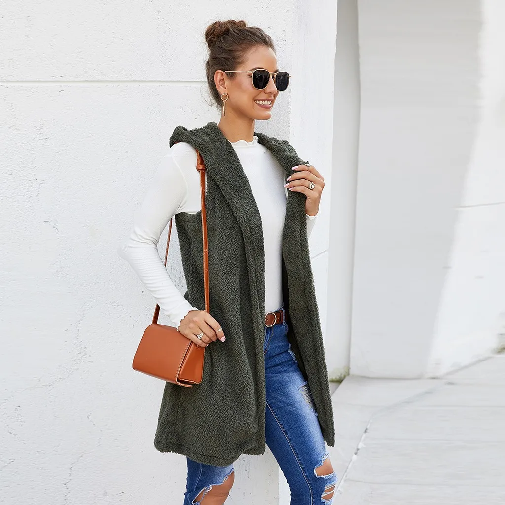 Женский жилет зимняя теплая толстовка без рукавов верхняя одежда повседневное