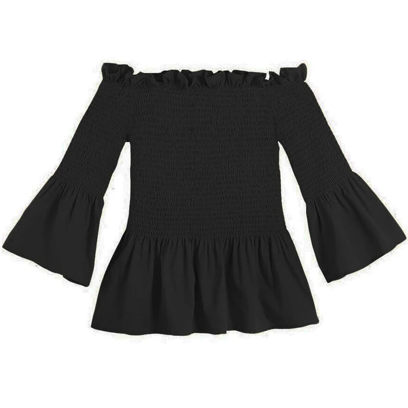 Летние Новые поступления женские блузы с расклешенными рукавами корейская мода