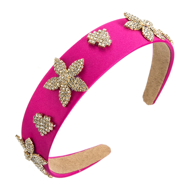 

Elegant Baroque Crystal Flower Headband for Woman Vintage Heart Shape Accessory Solid Color Fabric Hairband Girls Party Headwear