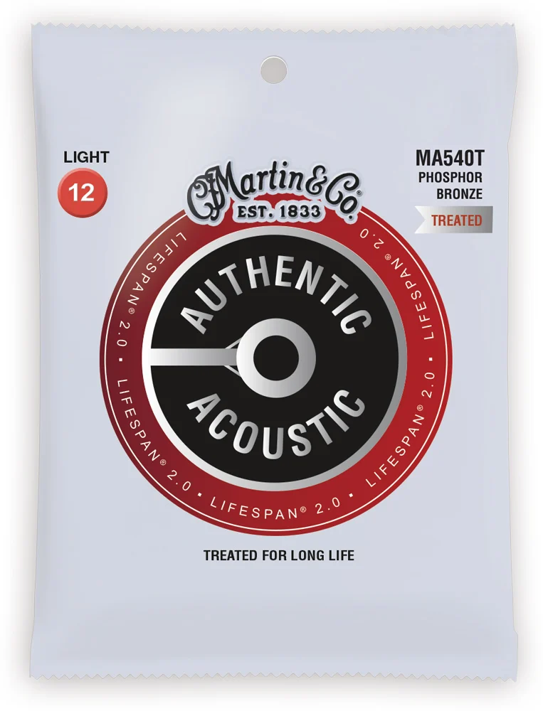 

MartinGuitar MA540T Lifespan Treated Phosphor Bronze Authentic Acoustic Guitar Strings Light 12-54