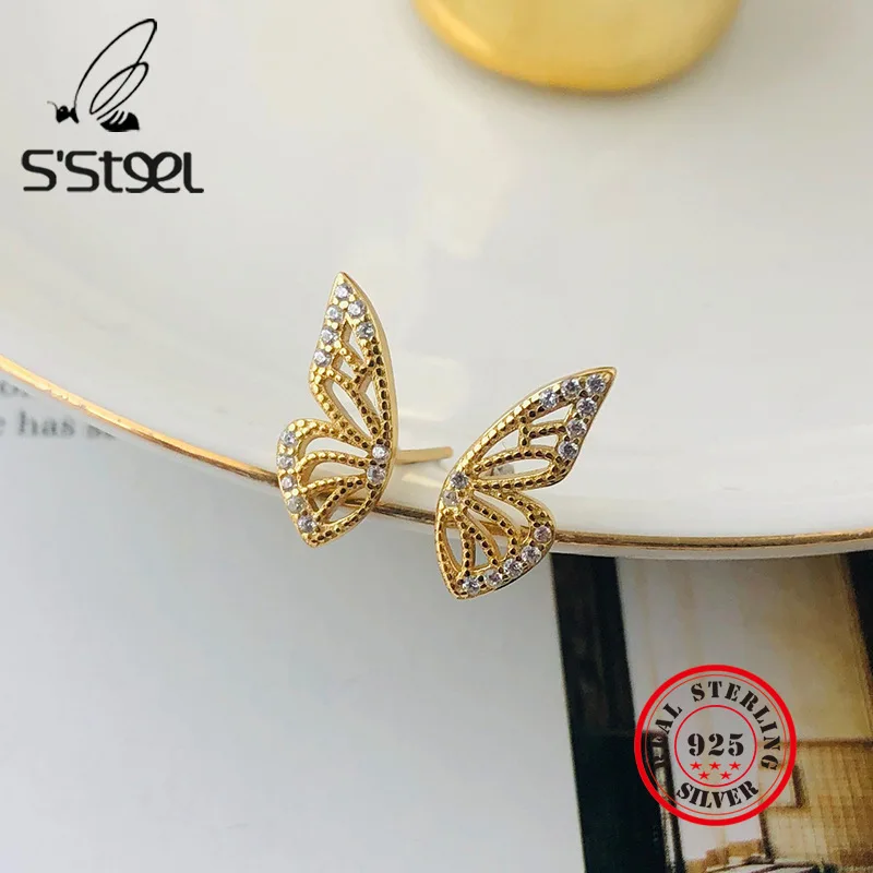 

S'STEEL Earrings For Women 925 Sterling Silver Stud Earings Butterfly Earring Gold Earing Aretes De Plata De Ley 925 Jewellery