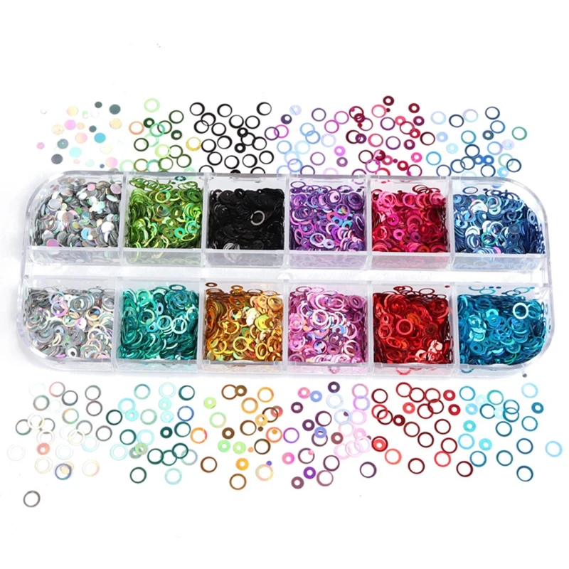 

Holographic Nail Art Glitter 3D Holographic Sparky Nail Sequins Hollow Circle Glitters Flakes Supplies for Women Nail