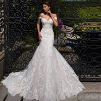 off shoulder mermaid wedding dress 2020 lace up back appliqued tulle wedding gowns bride dress lace wedding dress mariage