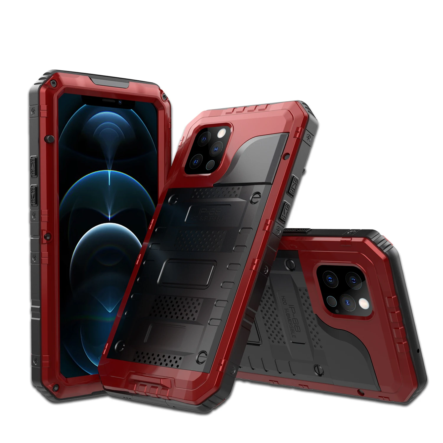 

Чехол для iPhone 11 12 Pro Max, сверхпрочный металлический армированный чехол с полной защитой IP68, водонепроницаемый ударопрочный чехол для iPhone11 12 ...