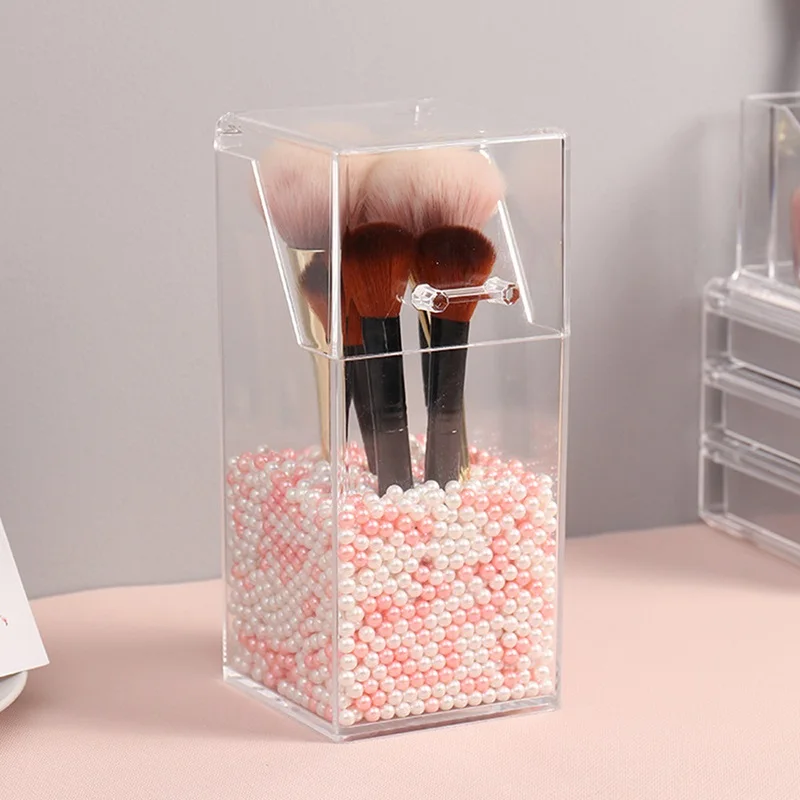 Pearl Clear Acrylic Cosmetic Makeup Tools Organizer Lipstick Storage Container Dustproof Brush Bucket Women Gifts | Дом и сад