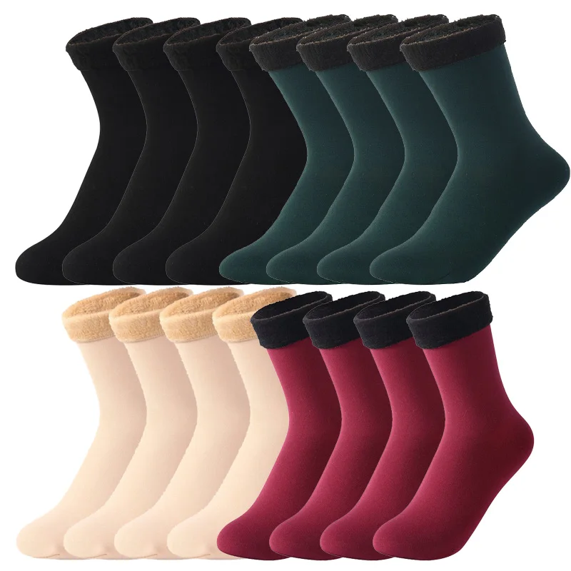 

8Pairs/Lot Women/Men Winter Warm Thicken Thermal Socks Wool Cashmere Snow Black Skin Seamless Sock Velvet Soft Boots Floor Sleep
