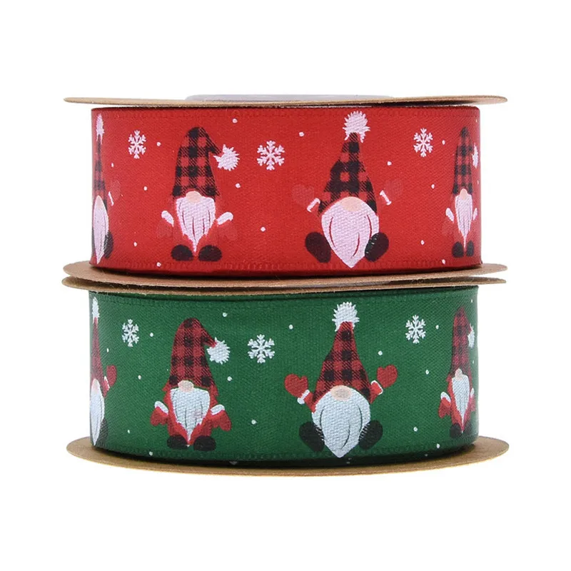 Красный/зеленый цвет 10 ярдов 25 мм милая лента с рождественским принтом