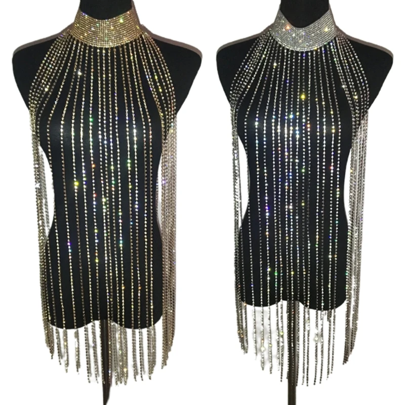 

Europe American Style Crystal Rhinestone Bra Body Chain Sexy Women's Shiny Bikini Jewelry for Summer Beach Dresses