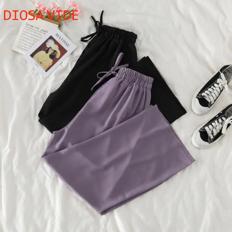 

Костюмные брюки для женщин, новинка 2020, фиолетовые прямые широкие брюки с высокой талией, драпированные повседневные брюки с эластичным поя...