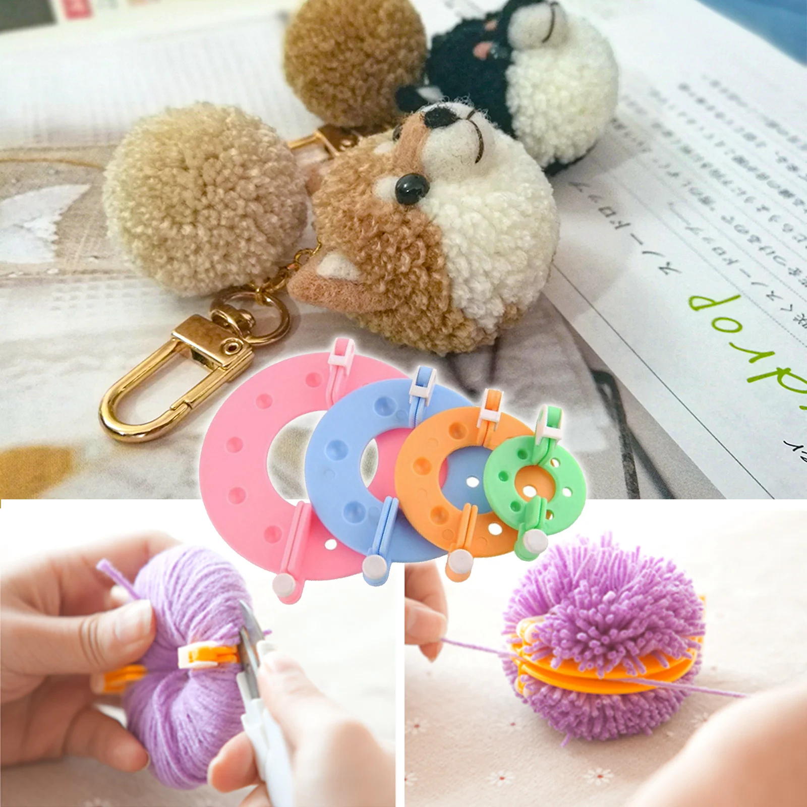 

1Set 4 Sizes DIY Sewing Tools Pompon Set Plastic Pom Pom Maker Clover Fluff Ball Weaver Needle Craft Knitting Tool Color Random