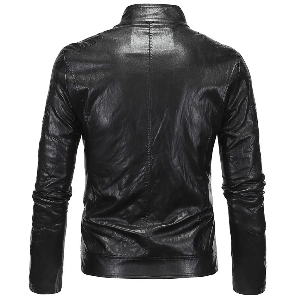 Мужская кожаная куртка с воротником стойкой из искусственной кожи|Куртки