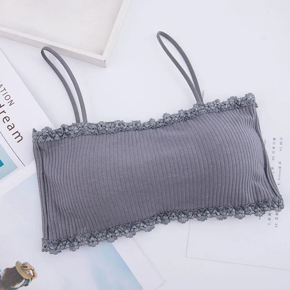 Women Bralette Crop Top Back Closure Bra Chest Pad Underwear Girls Strapless Tube Top - Color: Gray