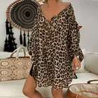Размера плюс Женская туника с леопардовым принтом, блузка с длинным рукавом и V-образным вырезом, Повседневная Свободная рубашка, элегантная винтажная сорочка 5xl