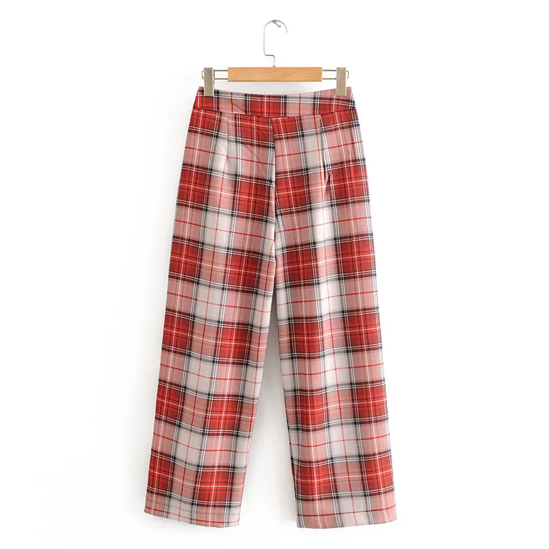 

2021 European And American Fashion Design Of High Quality Women's Suit Pants Commuter Office Red Lattice Temperament Cargo Pants