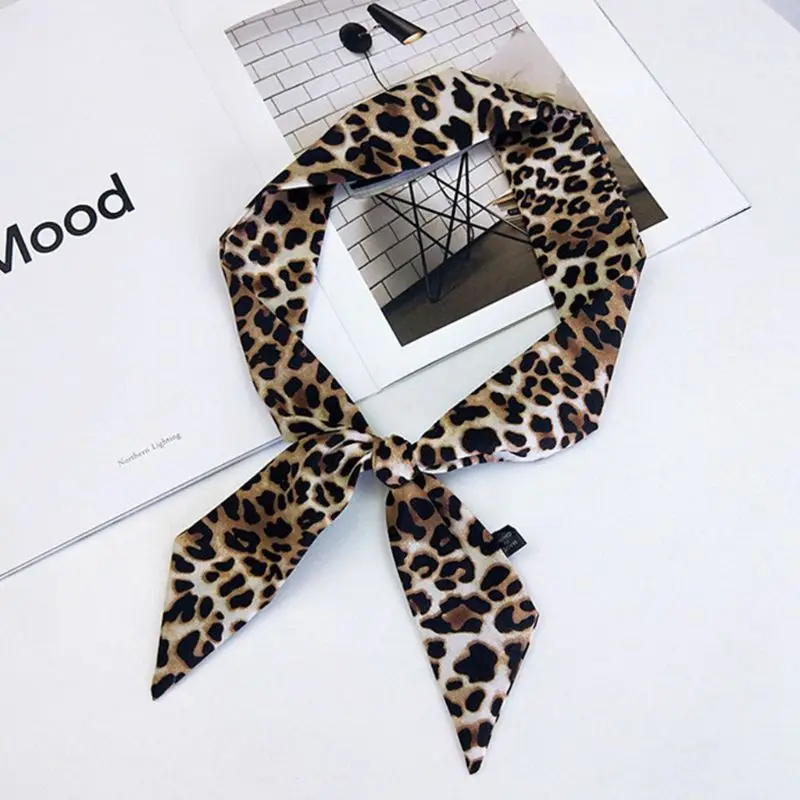 

Womens Leopard Printed Chiffon Ribbon Scarf Tied Bag Handbag Bohemian Headband 85WB