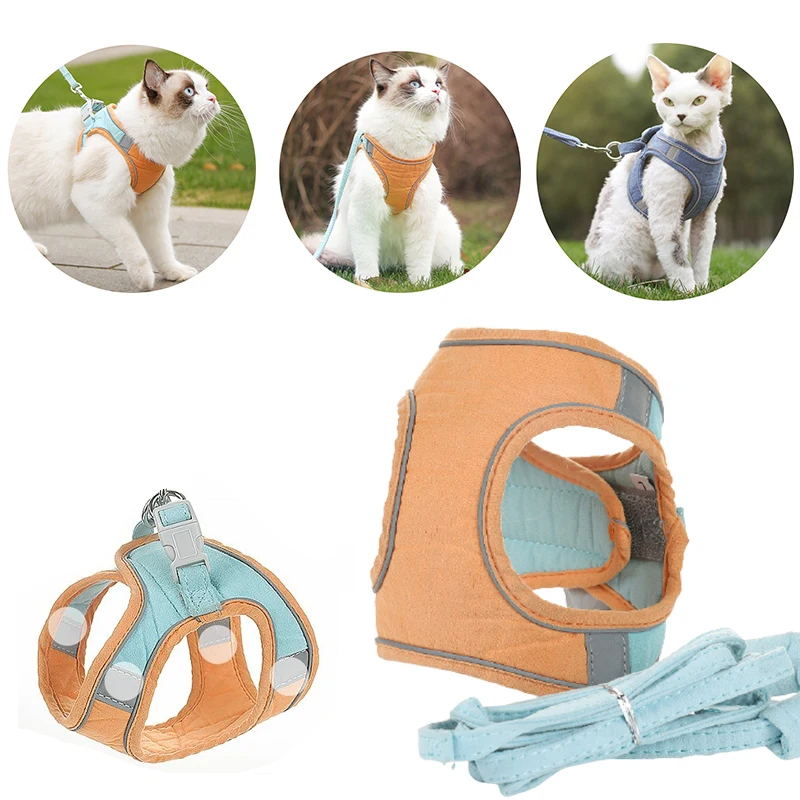 

Dog and Cat Harness Vest with Adjustable Leash Dog and Cat Collar Cotton Soft Harness Vest Night Reflective Soft Retractor