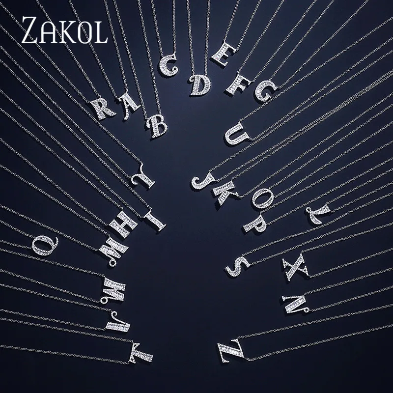 ZAKOL New Fashion AAA Cubic Zirconia Alphabet 26 Letters Pendant Necklaces for Lady Women Jewelry Christmas Gifts FSNP2053 | Украшения и