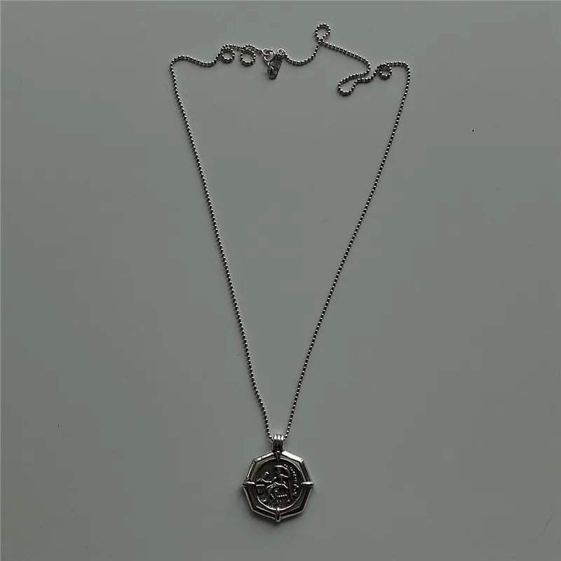 

POFUNUO 925 Sterling Silver European Original Design Vintage Abstract Character Pendant Necklace Women 1.2mm 2mm Beads Necklace