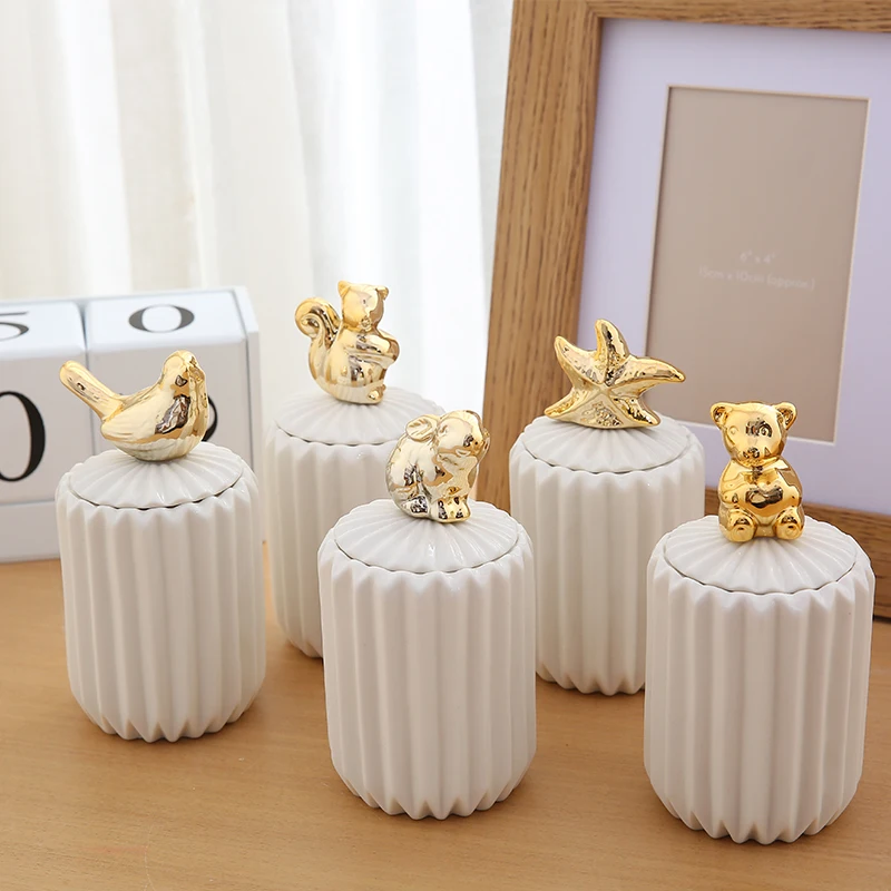 Полосатая керамическая банка для хранения в форме животного специй конфет
